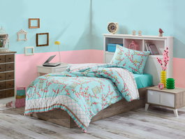 L'essentiel linge de maison Juego de funda de edredón Birdcage - Turquesa y Blanco